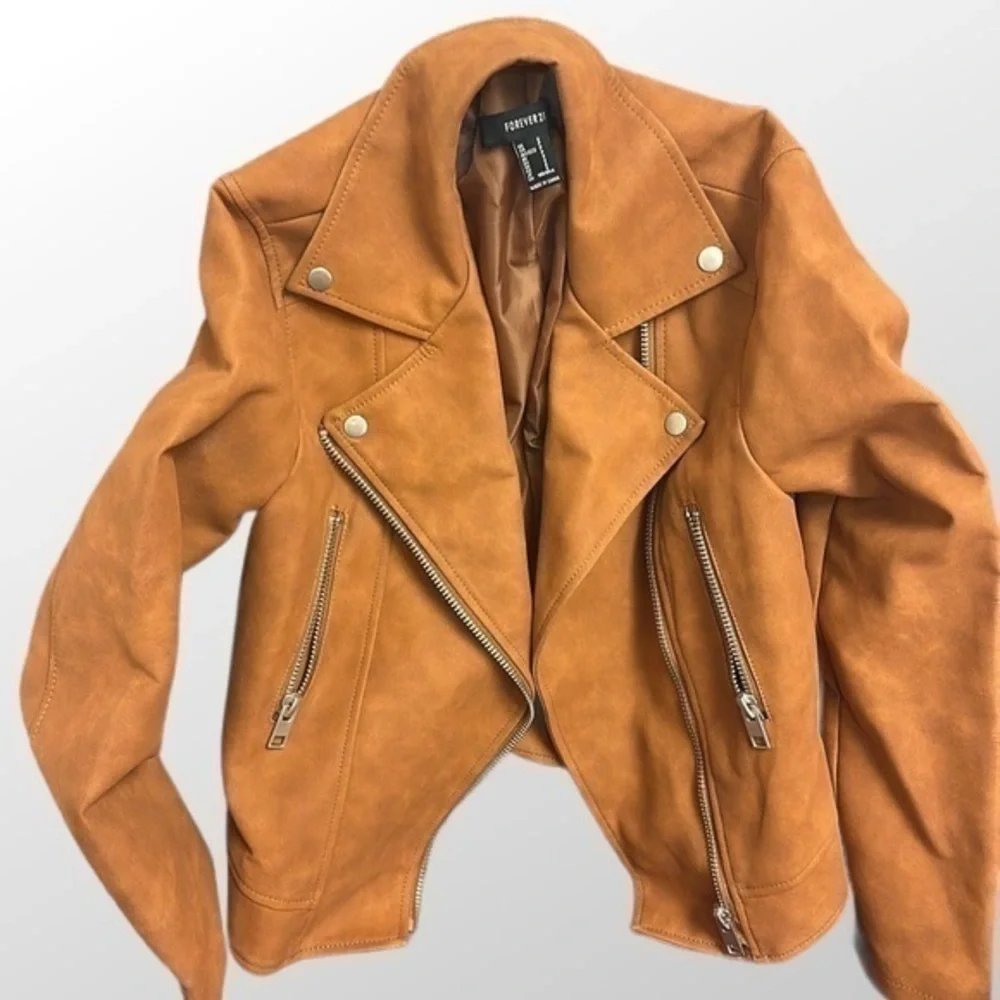 Forever 21 women’s light brown faux leather biker style size small jacket - Picture 1 of 5